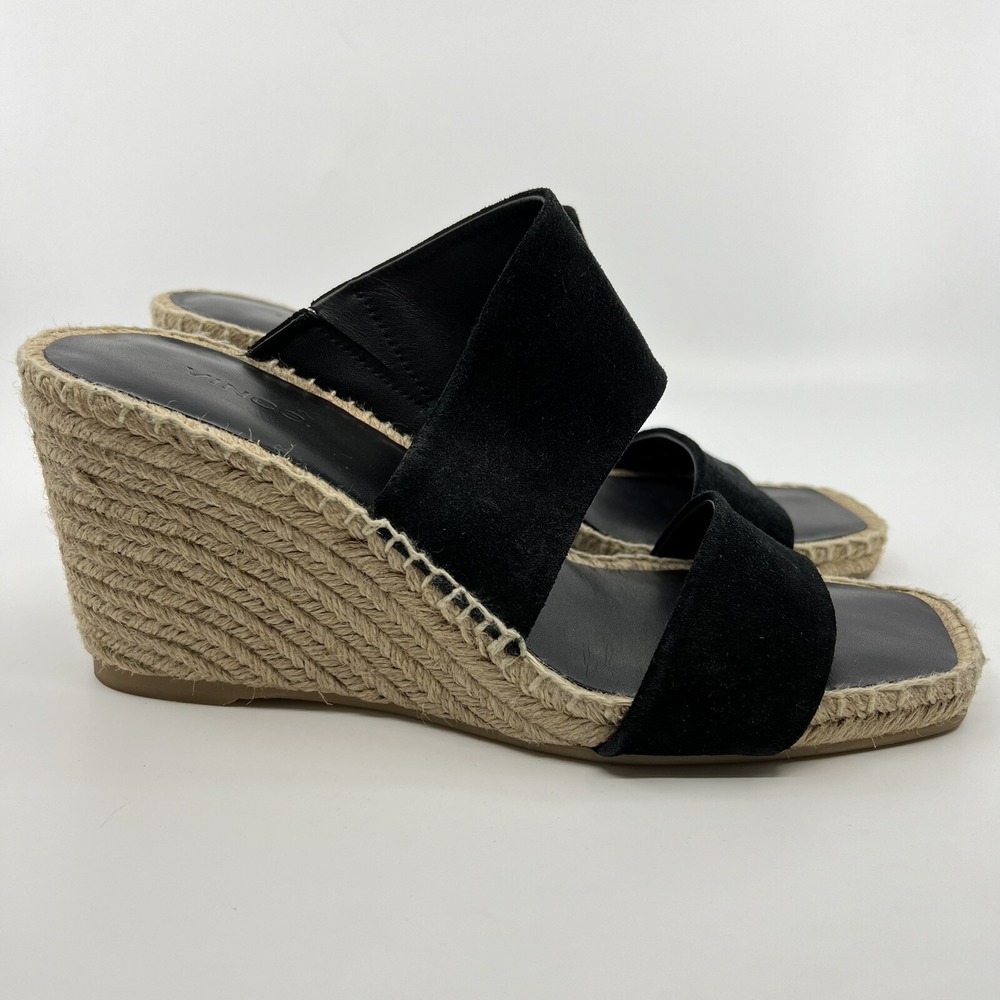 NEW Vince Garlin Black Suede Espadrille Wedge Sandals Square Toe‎ 8.5 Spain - Picture 10 of 12